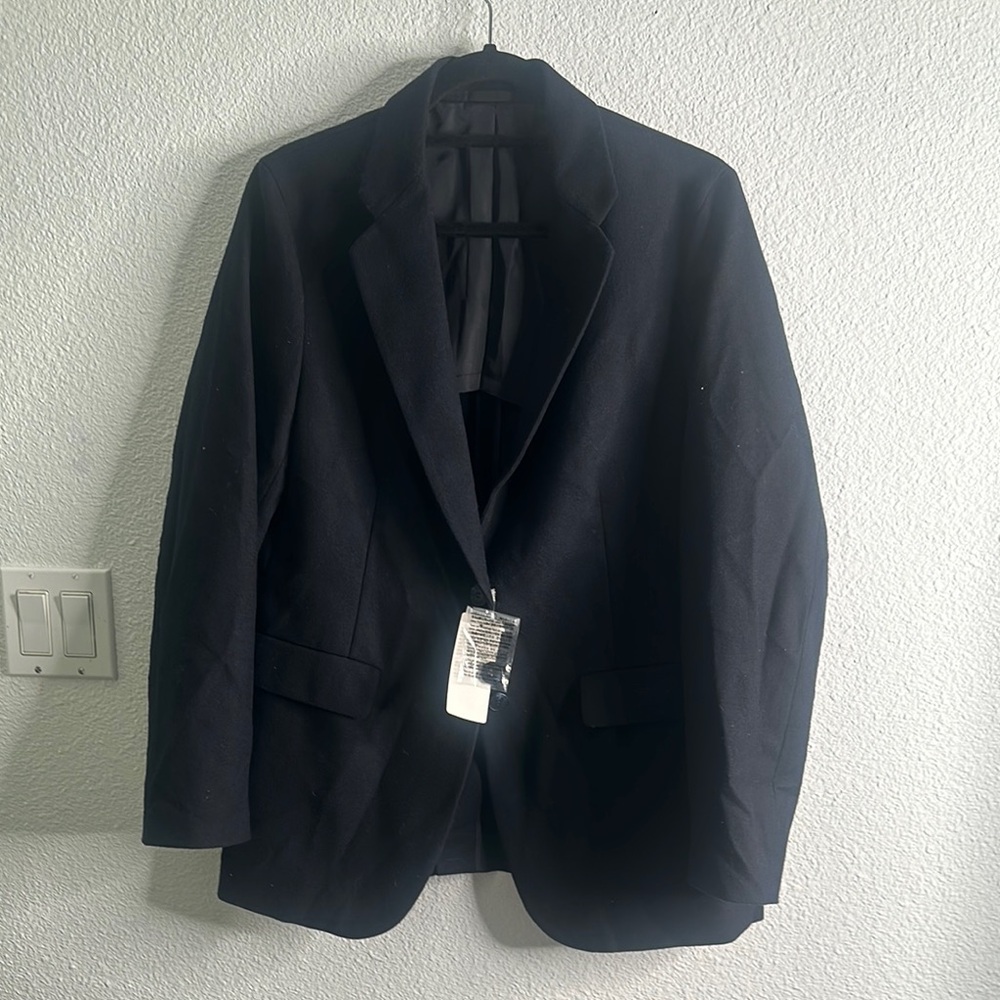 Uniqlo navy blue relaxed tailored jacket wool B size L new preppy office career